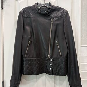 Donald J. Pliner Black Quilted Leather Moto Jacket